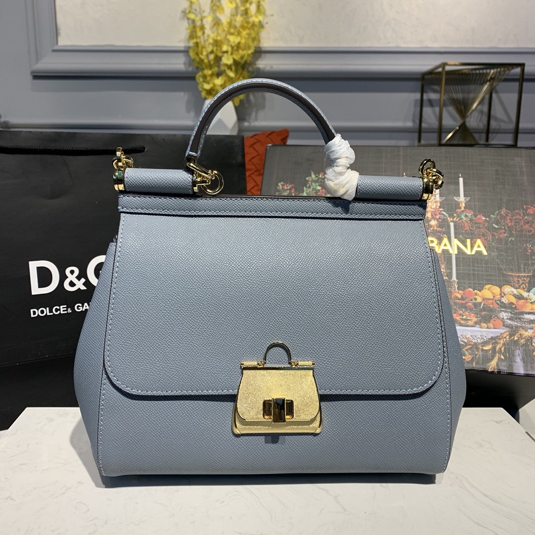 d01ce & Gab*a*a medium dauphine leather sicily bag light blue bb6002 25 x 12 x 22 cm