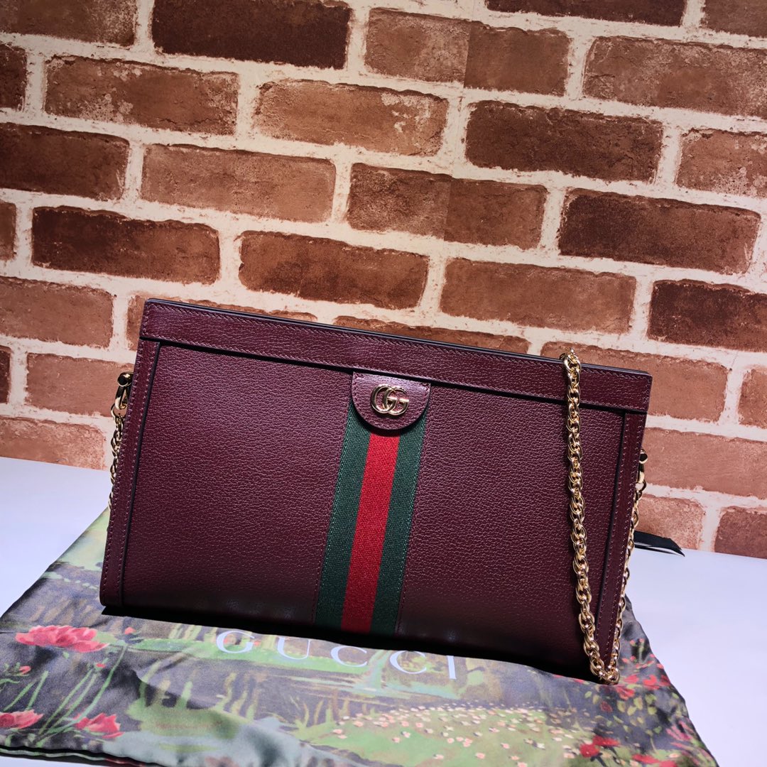 Gvc*1 medium ophidia gg shoulder bag in leather burgundy 503876 32.5 x 20 x 10 cm