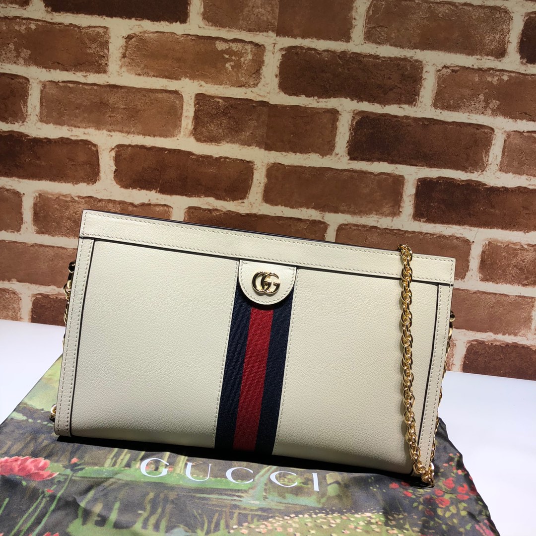 Gvc*1 medium ophidia gg shoulder bag in leather white 503876 32.5 x 20 x 10 cm
