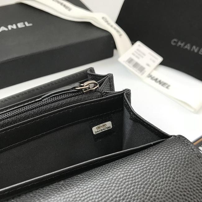 Ch**el long wallet smooth leather black & silver-tone metal a80286 19 x 10.5 x 3 cm