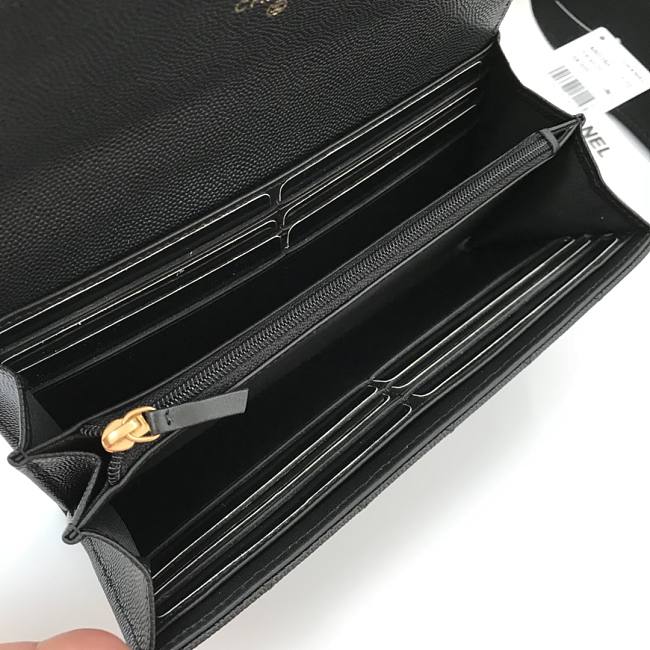 Ch**el long wallet smooth leather black & gold-tone metal a80286 19 x 10.5 x 3 cm