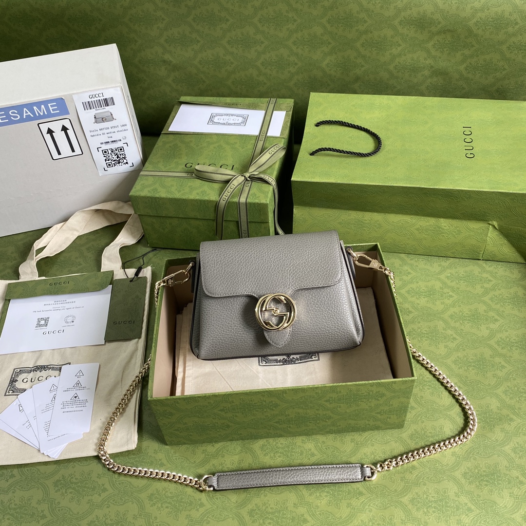 Gvc*1 interlocking g leather crossbody bag gray 607720 22 x 15 x 7 cm