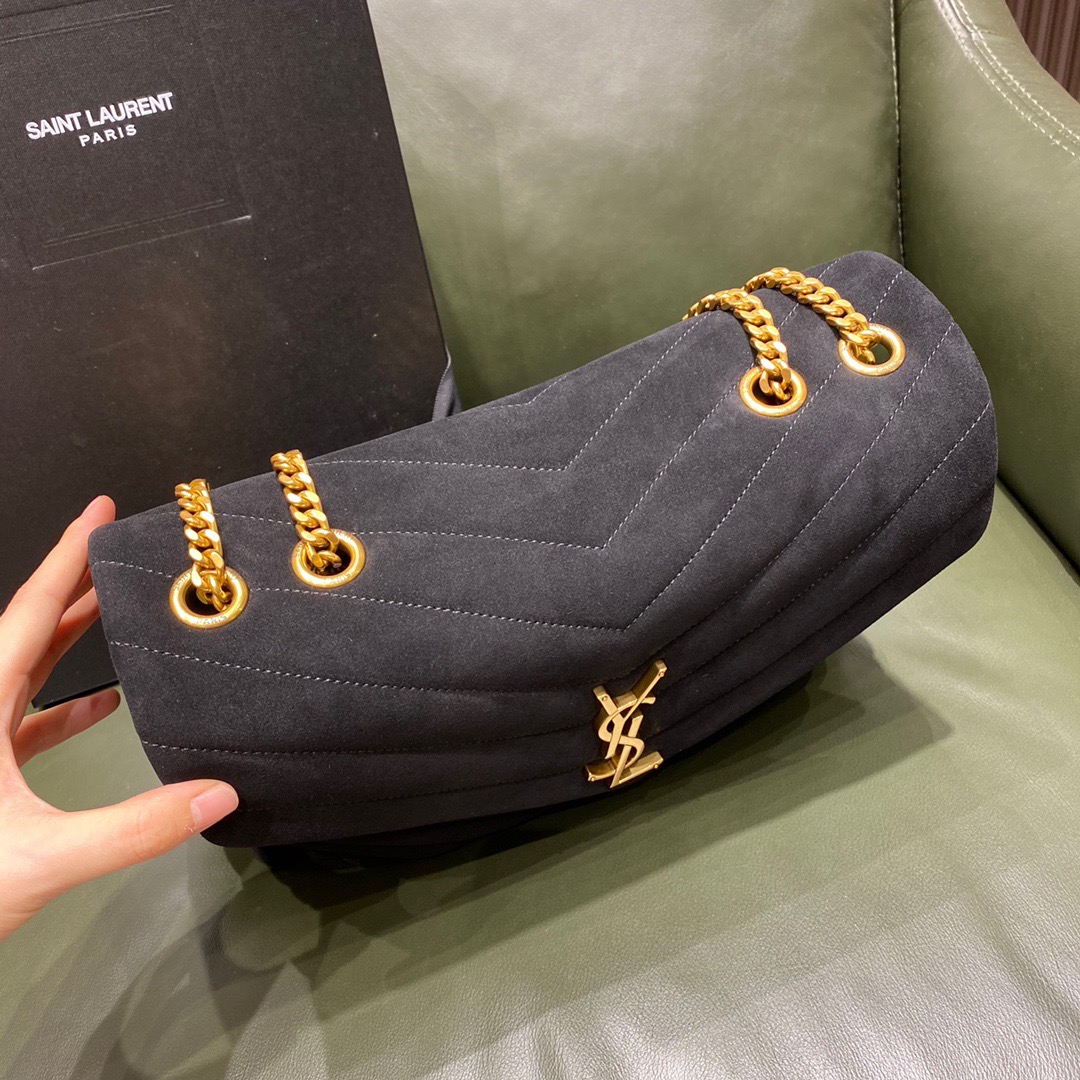 Y51 medium loulou in matelassé "y" black suede 5749461 32 x 22 x 12 cm