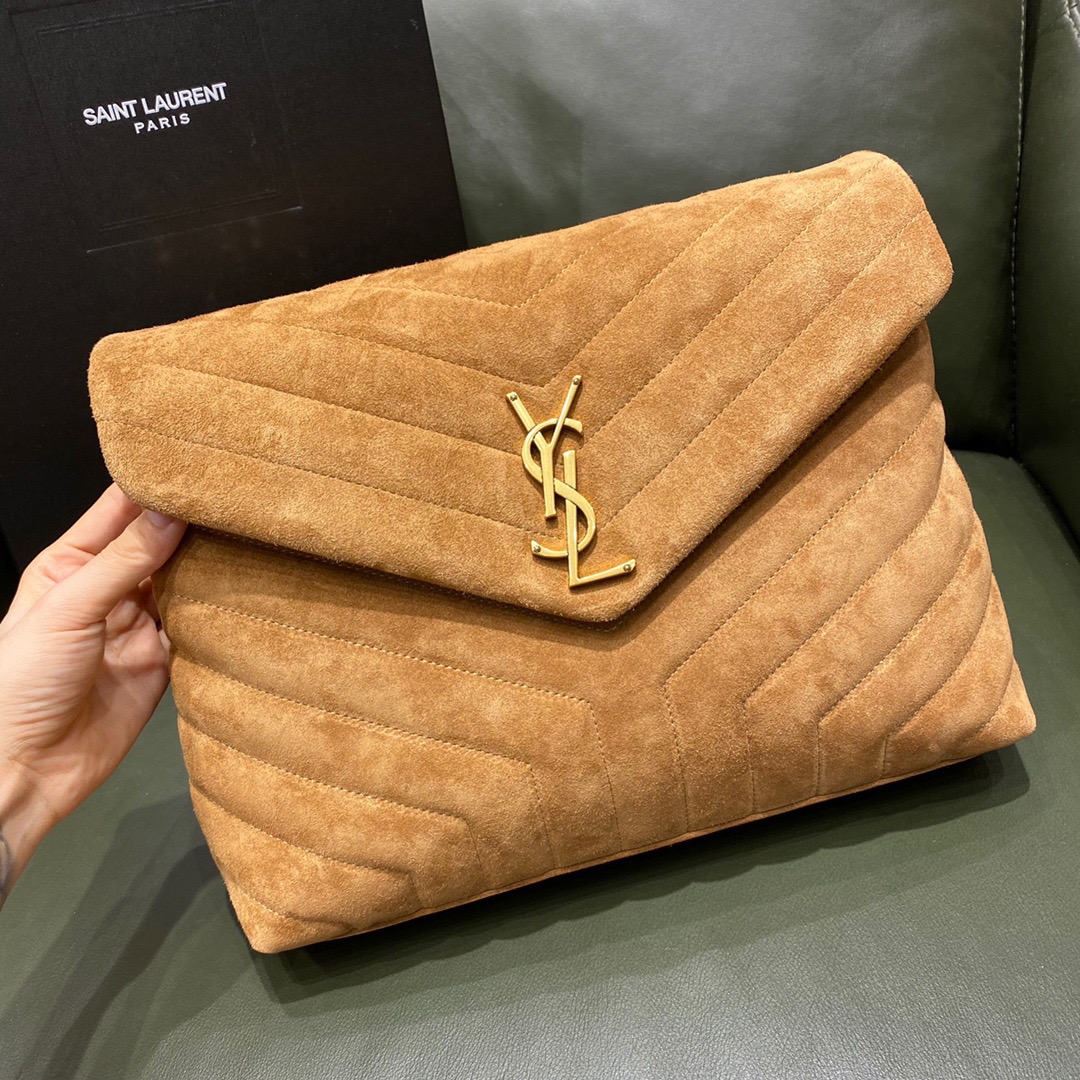 Y51 medium loulou in matelassé "y" cinnamon suede 5749461 32 x 22 x 12 cm