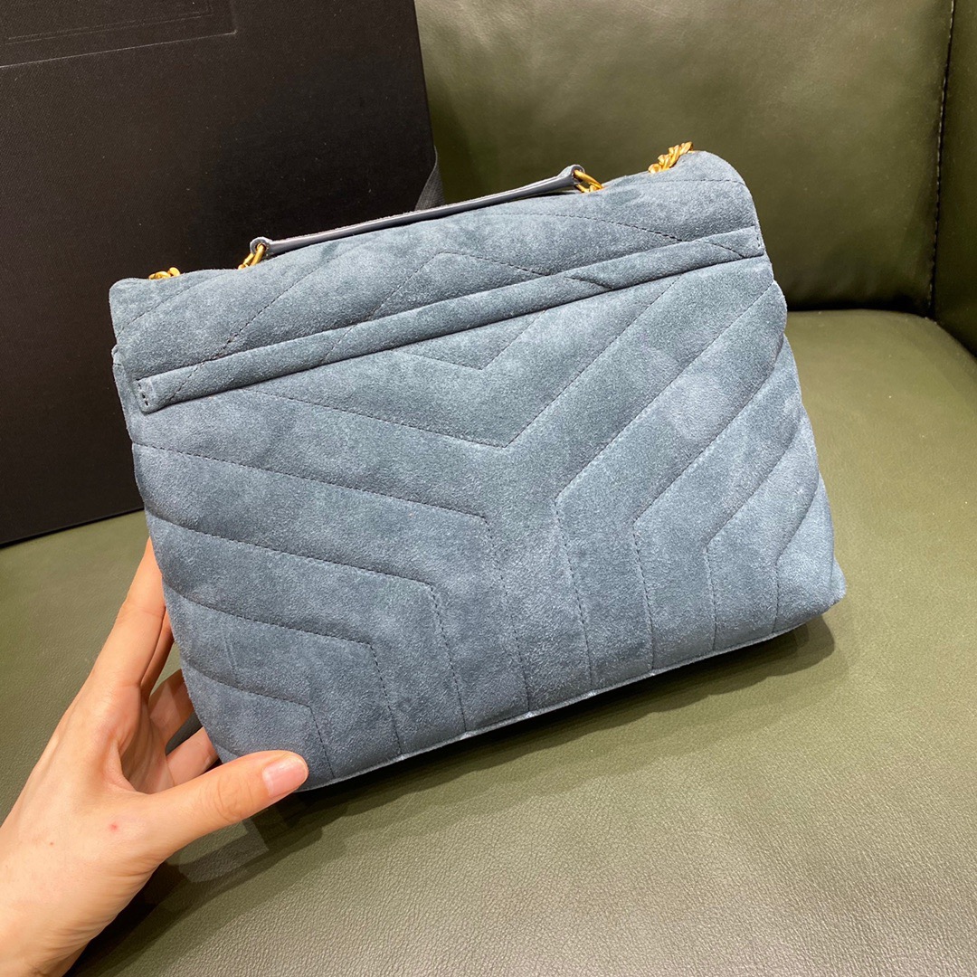 Y51 small loulou in matelassé "y" blue suede 5749461 25 x 17 x 9 cm