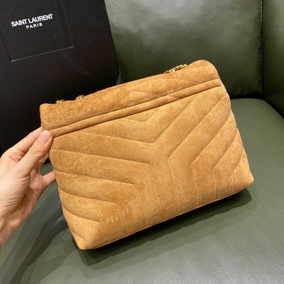 Y51 small loulou in matelassé "y" cinnamon suede 5749461 25 x 17 x 9 cm