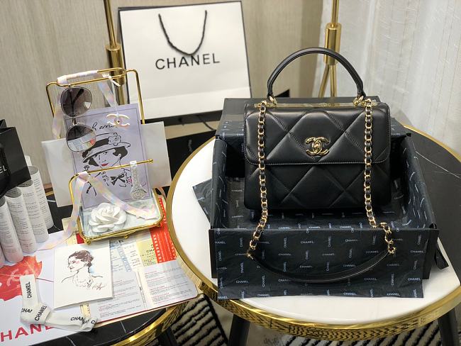 Ch**el small flap bag with top handle black a92236 25cm