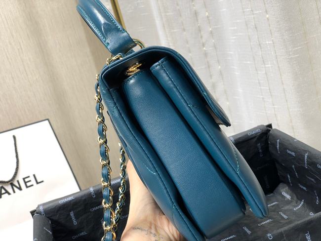 Ch**el small flap bag with top handle dark blue a92236 25cm