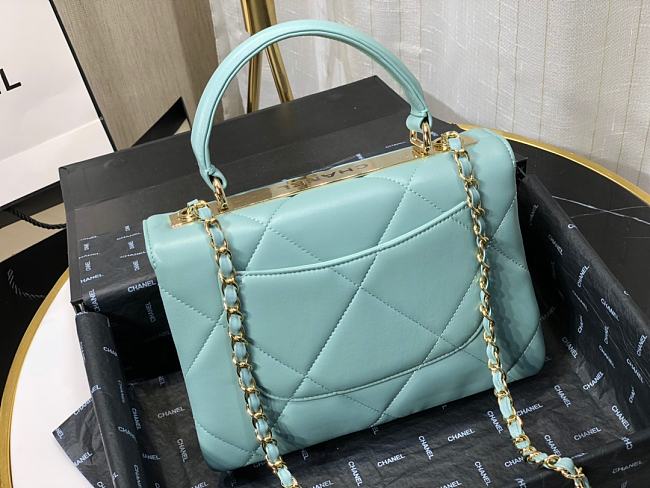 Ch**el small flap bag with top handle blue a92236 25cm