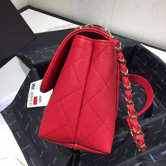 Ch**el small grained calfskin flap bag red as1459 16 x 23 x 9 cm