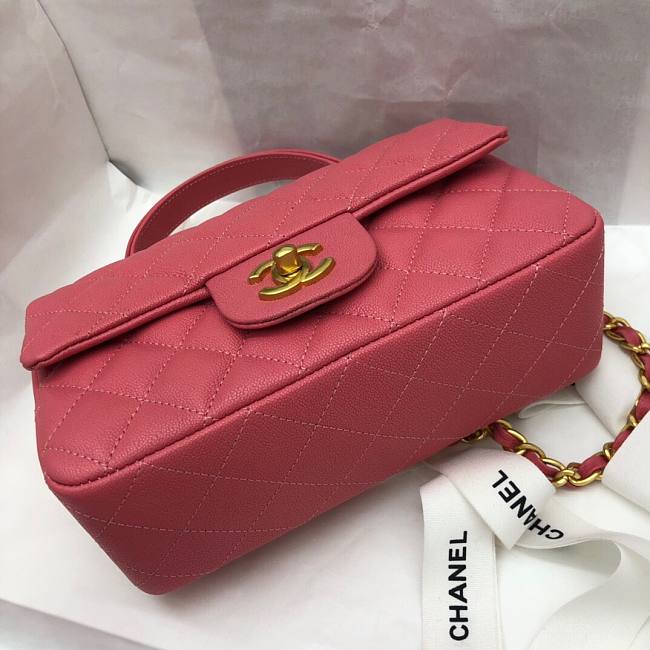 Ch**el mini flap bag with top handle grained calfskin pink as2431 20 x 14 x 7 cm