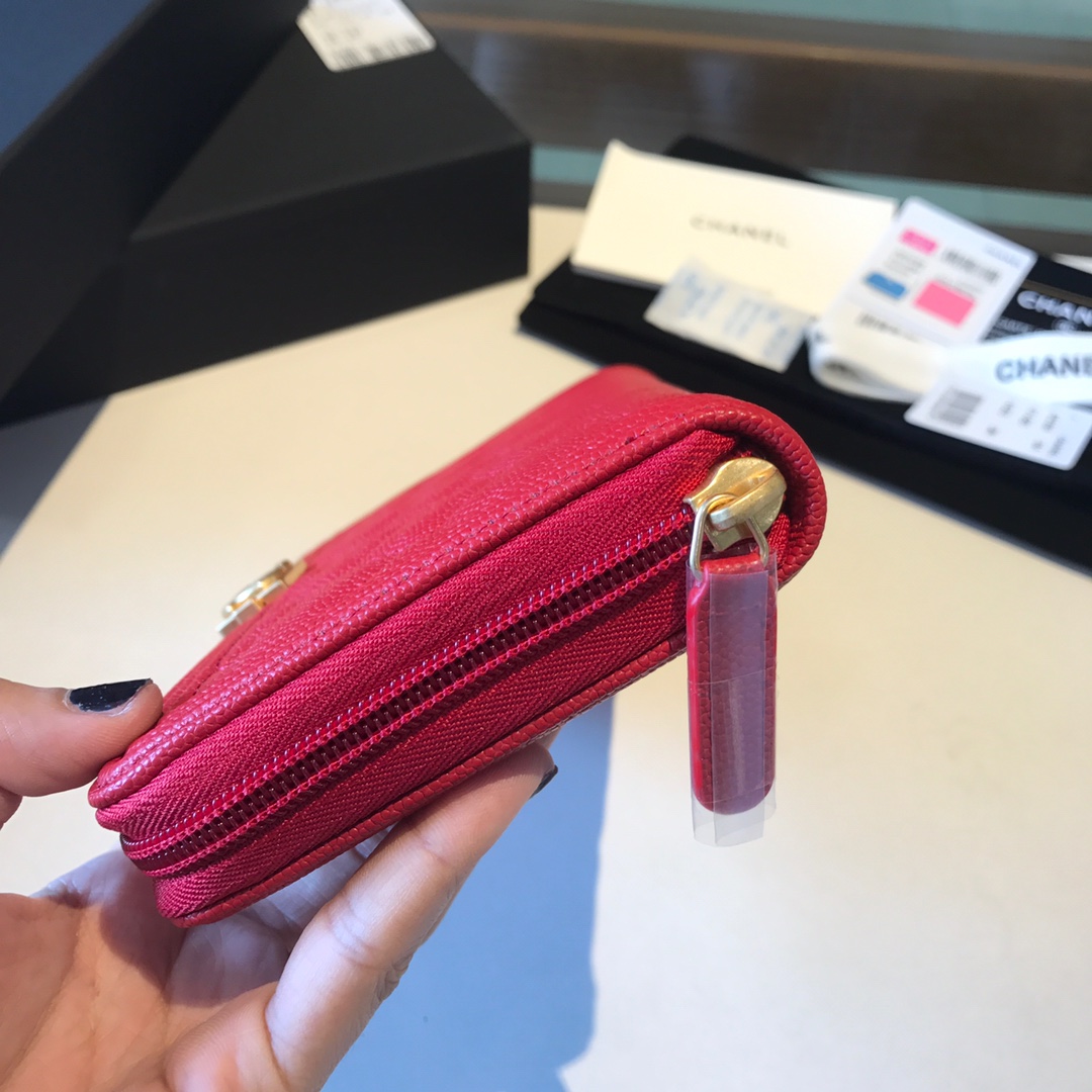 Ch**el boy long zipped wallet grained leather red a80815 19cm
