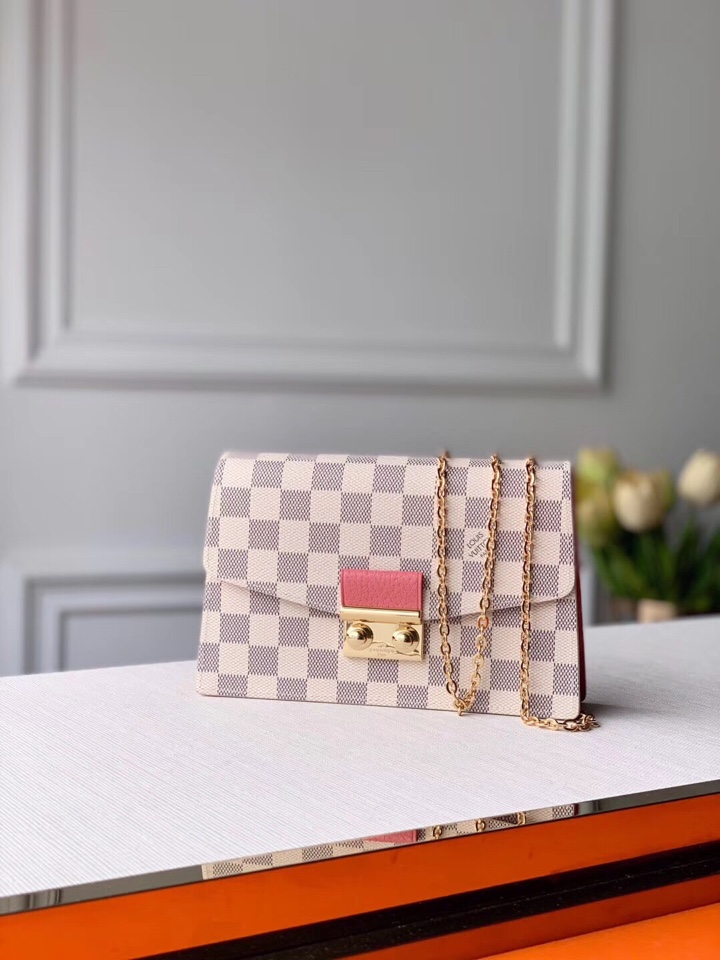 l0vis Vvtt0n croisette chain wallet damier azur pink n60358 21 x 13.5 x 5 cm