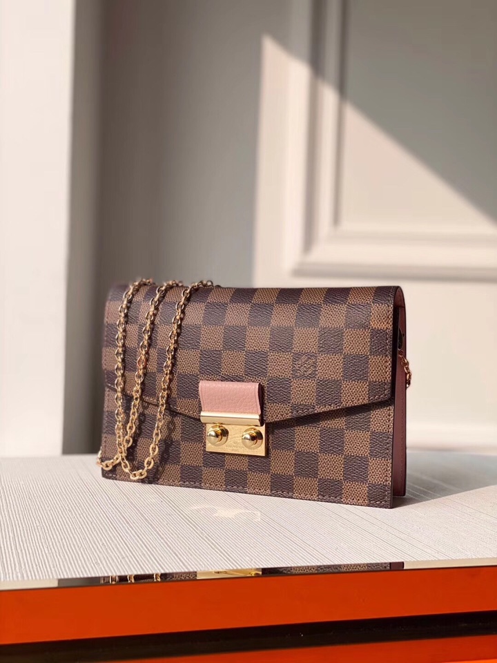 l0vis Vvtt0n croisette chain wallet damier ebene magnolia pink n60287 21 x 13.5 x 5 cm