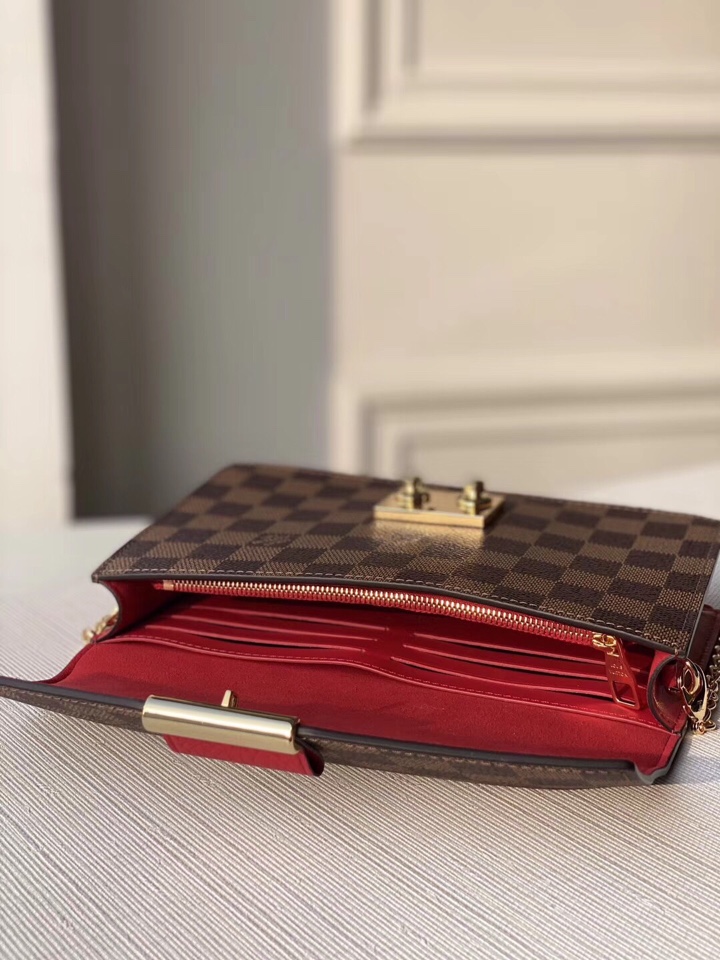 l0vis Vvtt0n croisette chain wallet damier ebene scarlet n60288 21 x 13.5 x 5 cm