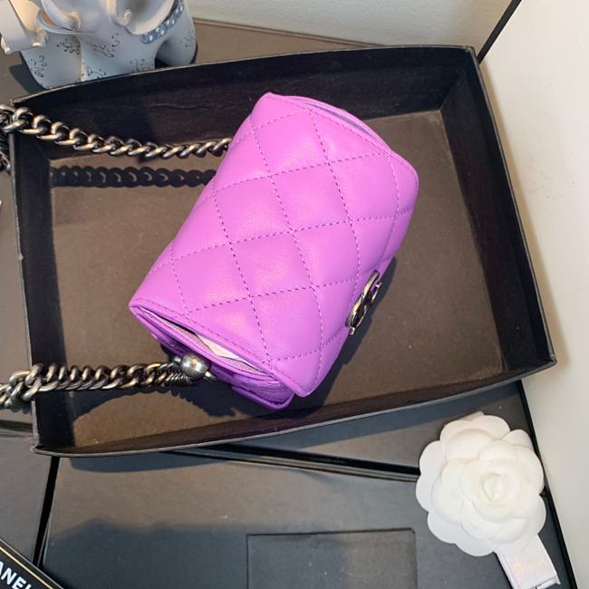 Ch**el mini quilted leather crossbody bag purple as1169 19 x 12 x 9 cm