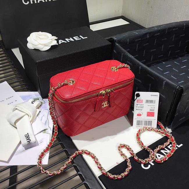 Ch**el cosmetic bag red as1341 16 × 8 × 10cm
