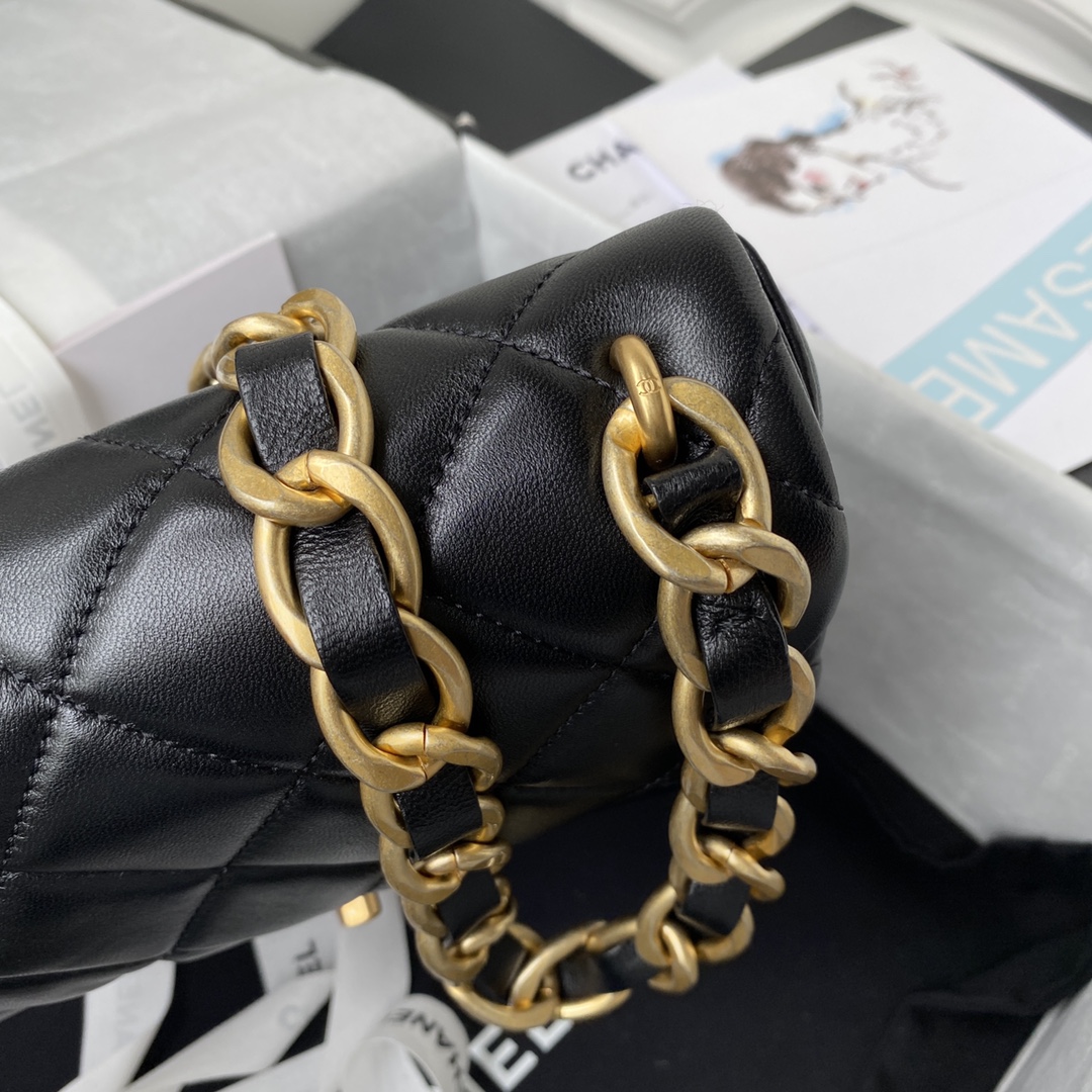 Ch**el flap bag with big chain leather black 22 × 5 × 15.5 cm