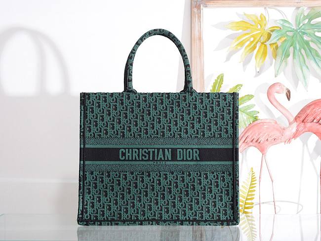D10r book tote green oblique embroidery 41cm