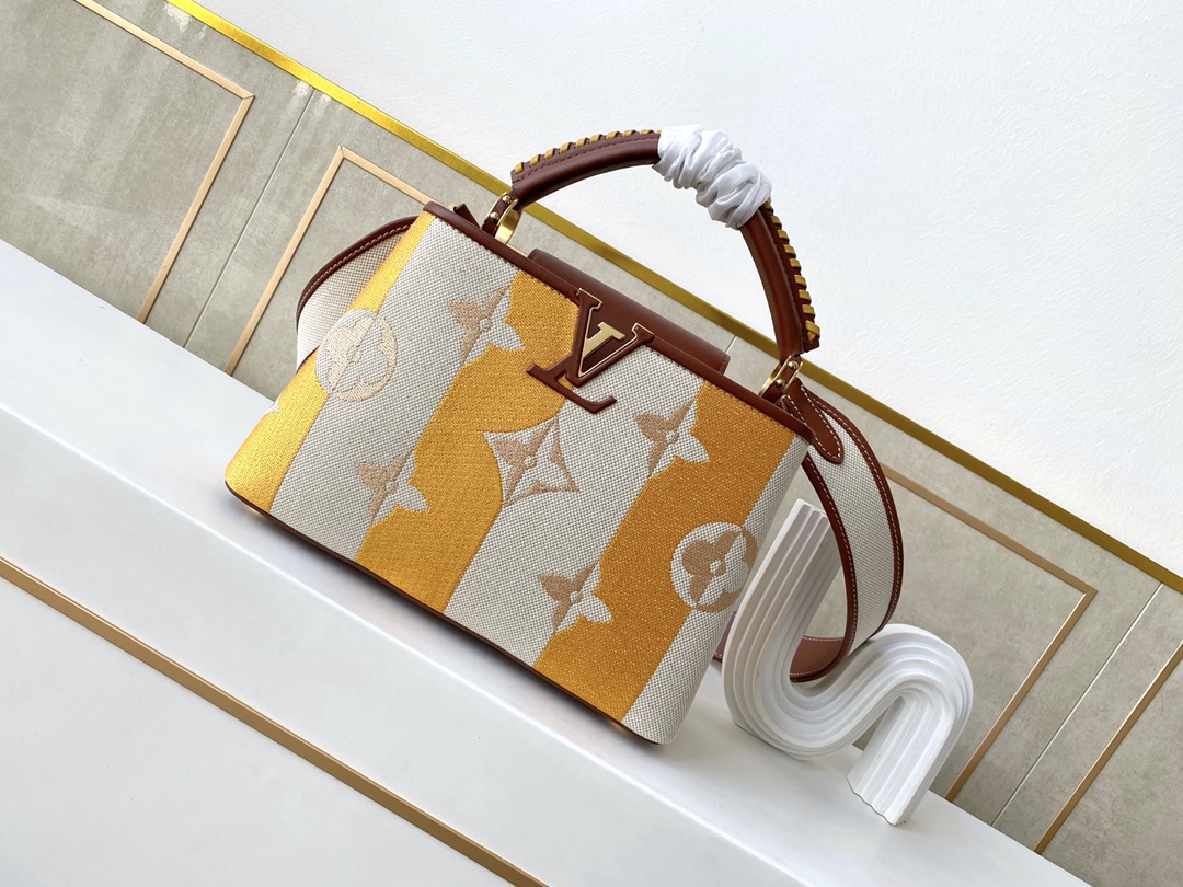 l0vis Vvtt0n capucines bb two-color braided yellow m57651 27 × 18 × 9 cm