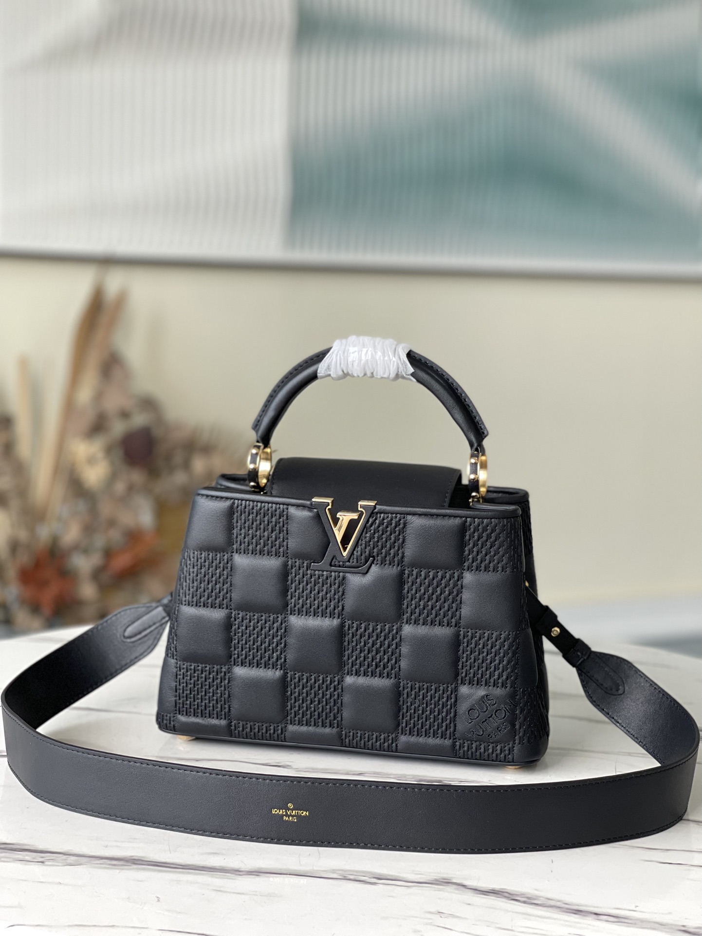 l0vis Vvtt0n capucines bb damier quilt lambskin black m59225 27 x 18 x 9 cm