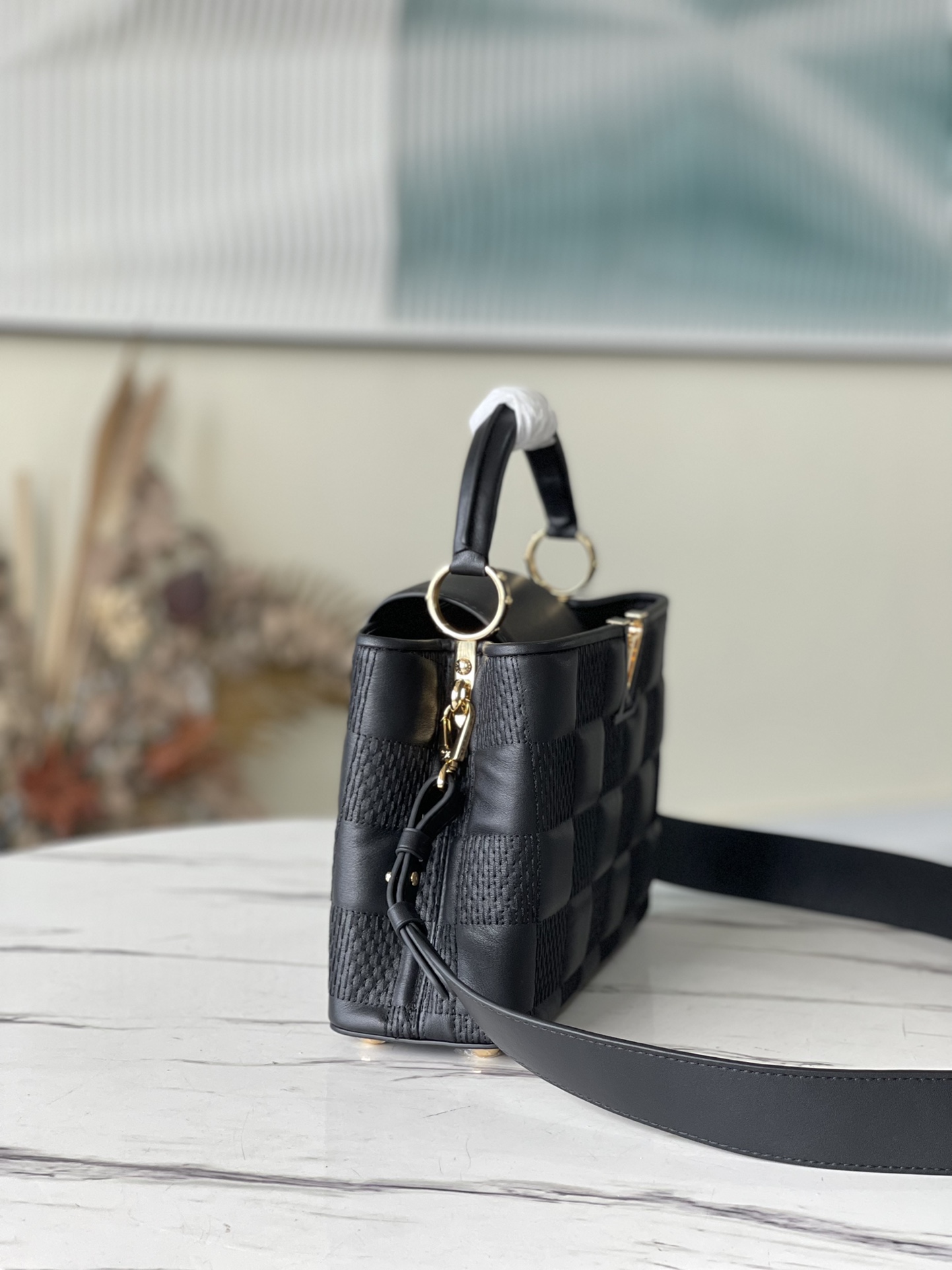 l0vis Vvtt0n capucines bb damier quilt lambskin black m59225 27 x 18 x 9 cm