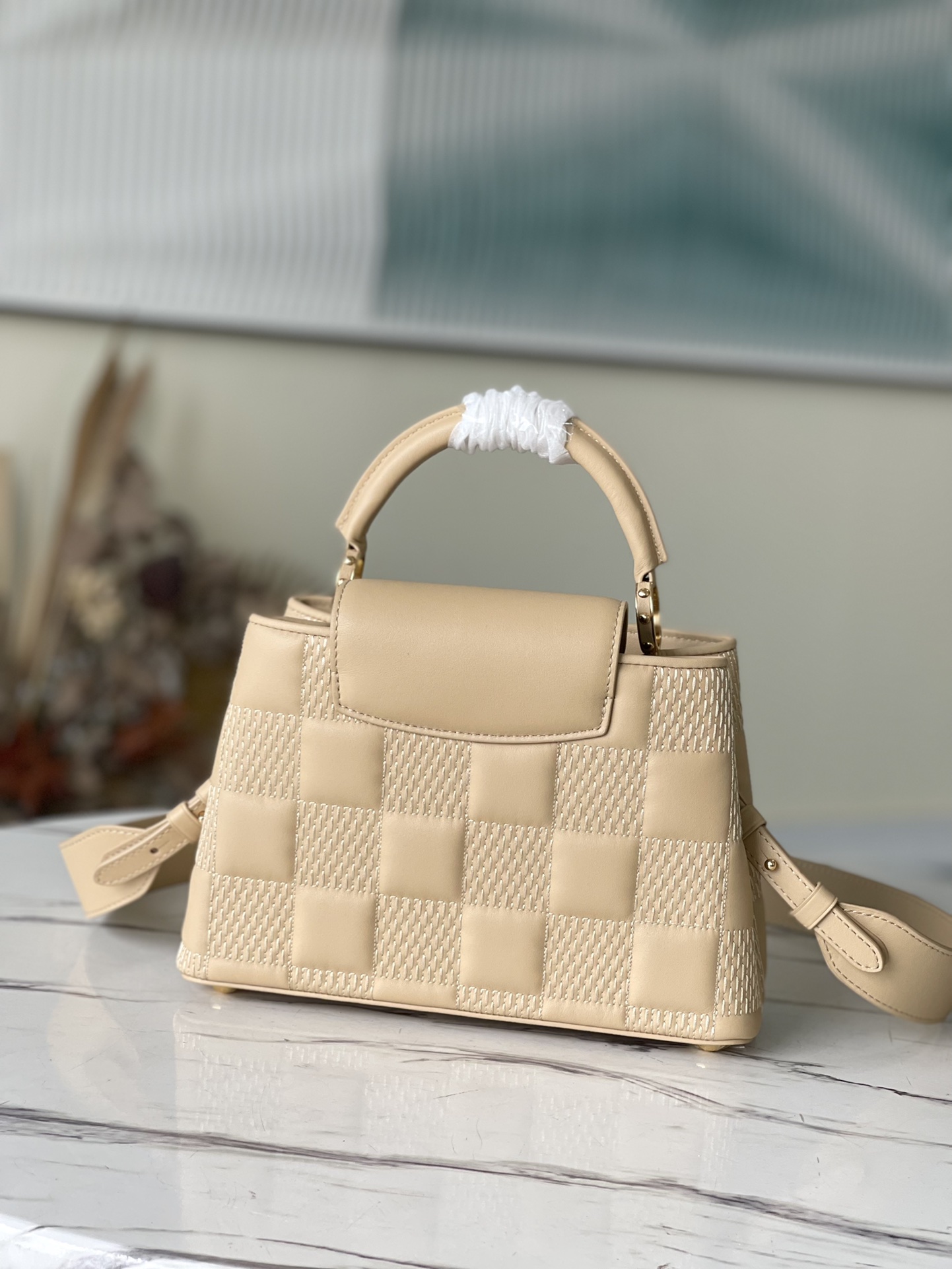 l0vis Vvtt0n capucines bb damier quilt lambskin creme m59225 27 x 18 x 9 cm