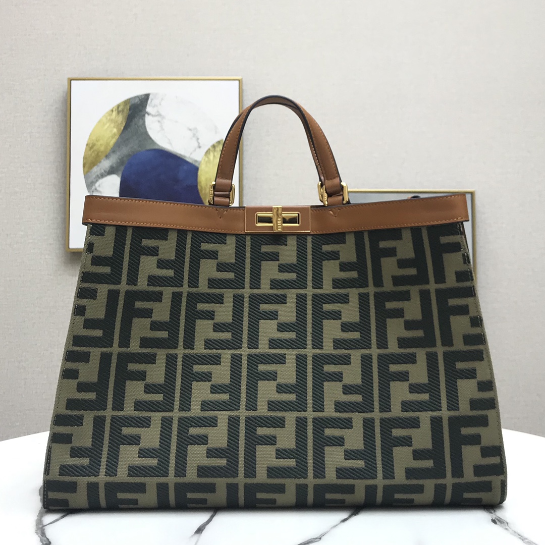 F**di peekaboo x-tote canvas bag green 8bh374 41 x 16 x 29.5 cm