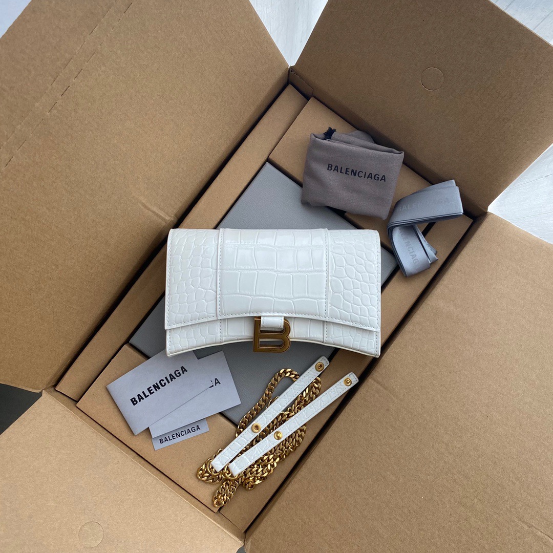 Ba1en*iaga hourglass wallet on chain crocodile leather white 6560501 19 x 12 x 5 cm