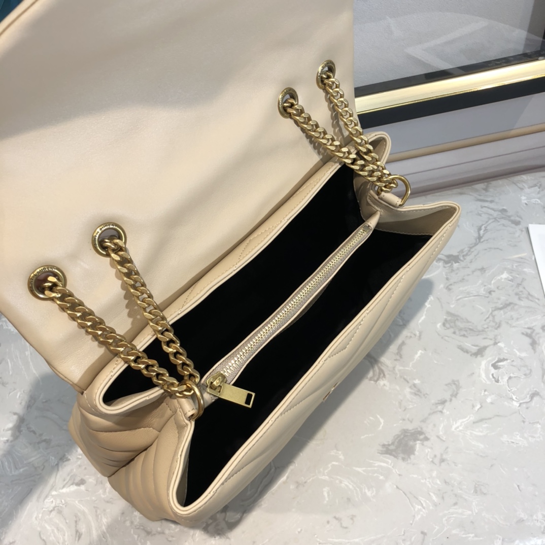 Y51 medium loulou matelassé "y" leather beige gold-tone metal 574946 31 x 22 x 10 cm