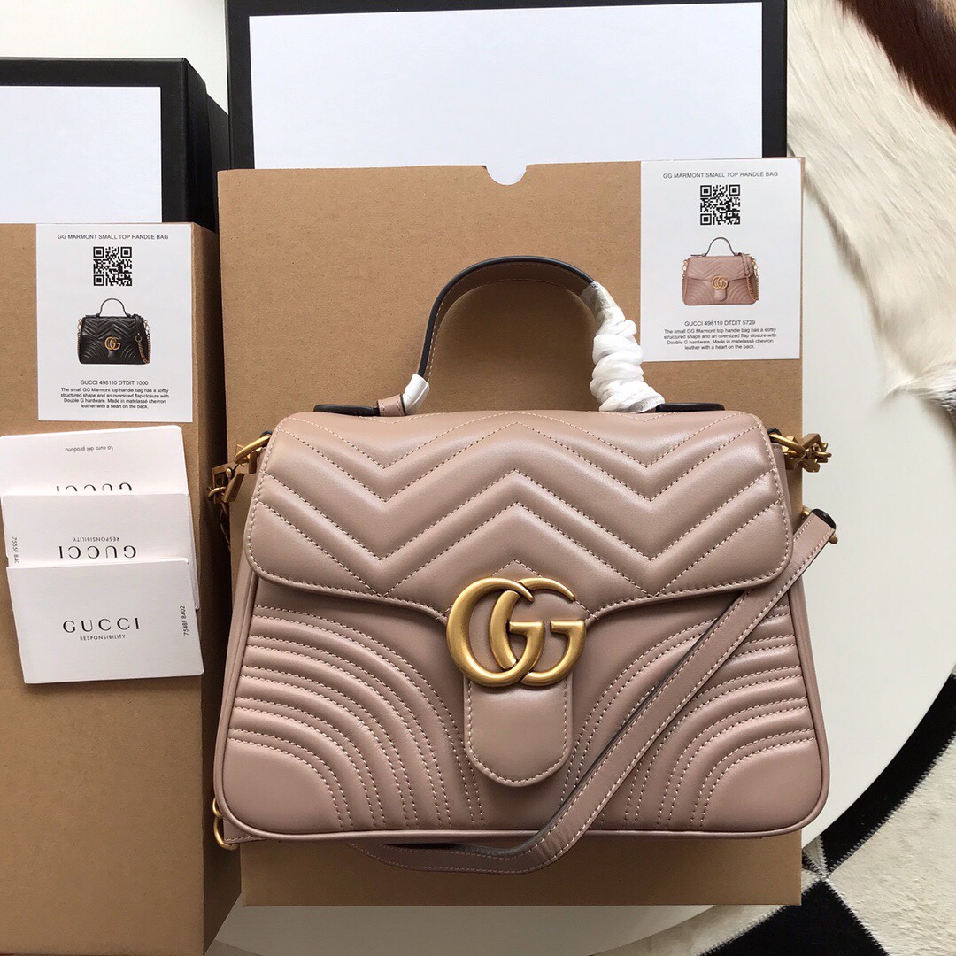 Gvc*1 gg marmont small top handle bag beige 27 x 19 x 10.5 cm