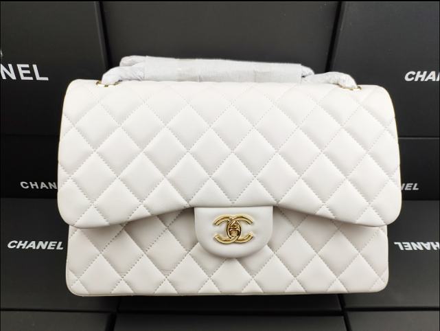Ch**el flap bag lambskin leather gold chain white a1113 30cm
