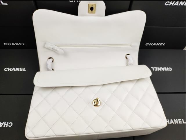 Ch**el flap bag lambskin leather gold chain white a1113 30cm