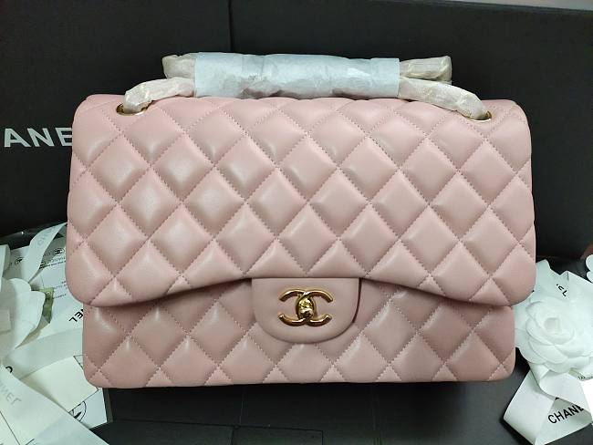 Ch**el flap bag lambskin leather gold chain light pink a1113 30cm