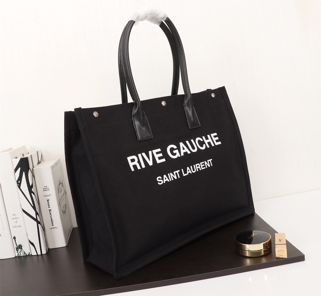 Y51 rive gauche tote bag in linen and leather black 4992909 48 x 36 x 16 cm