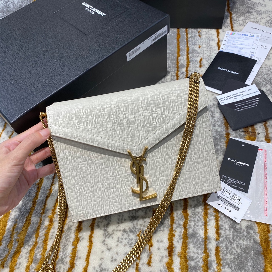 Y51 cassandra medium chain bag grained leather white 532750 22 x 16.5 x 5.5 cm