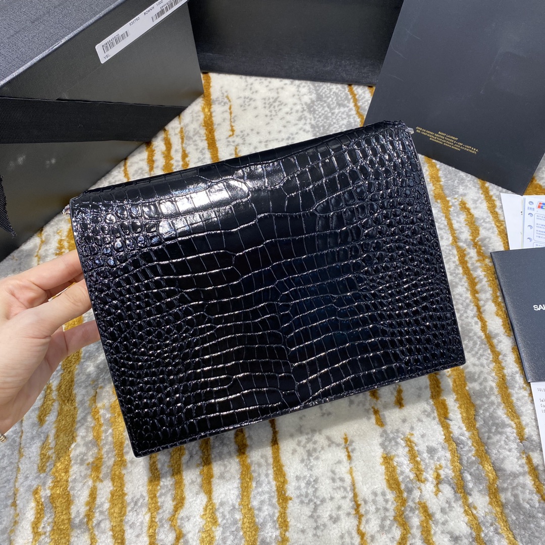 Y51 cassandra medium chain bag crocodile leather silver-tone metal black 532750 22 x 16.5 x 5.5 cm