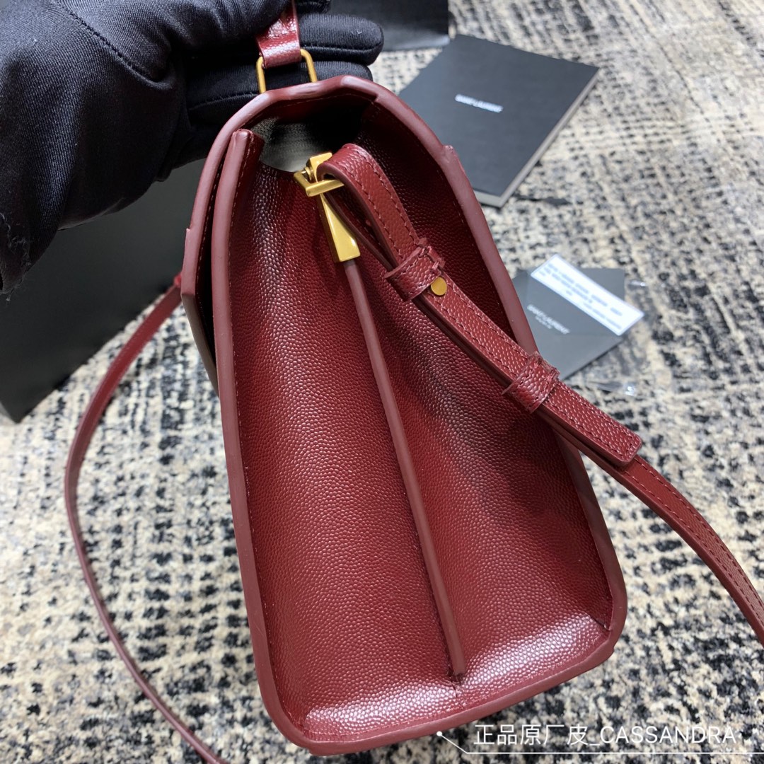 Y51 cassandra medium top handle bag grained leather red 623931 24.5 x 20 x 11.5 cm