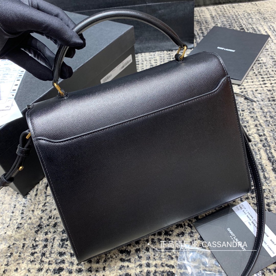 Y51 cassandra medium top handle bag grained leather black 623931 24.5 x 20 x 11.5 cm