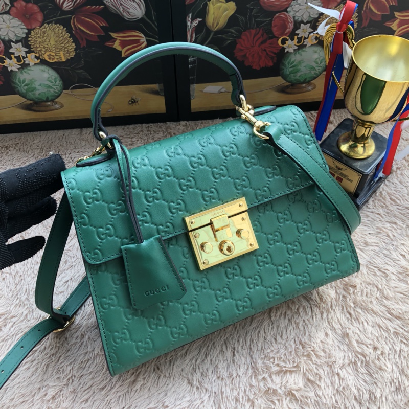 Gvc*1 padlock small top handle bag signature leather green 453188 28 x 19 x 11 cm