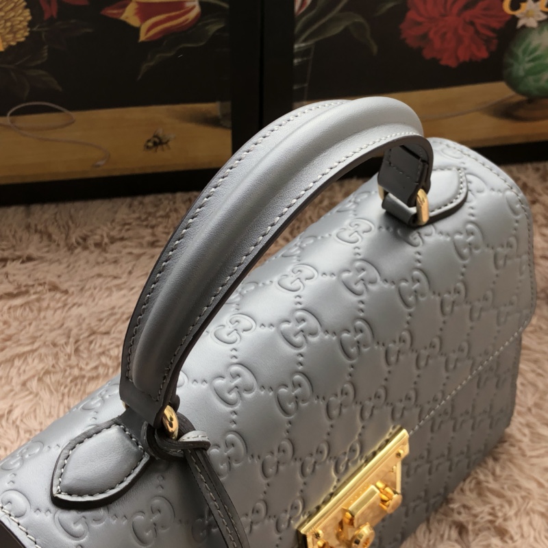 Gvc*1 padlock small top handle bag signature leather gray 453188 28 x 19 x 11 cm