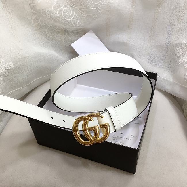 GG Marmont Leather Belt With Shiny Buckle White 3 cm