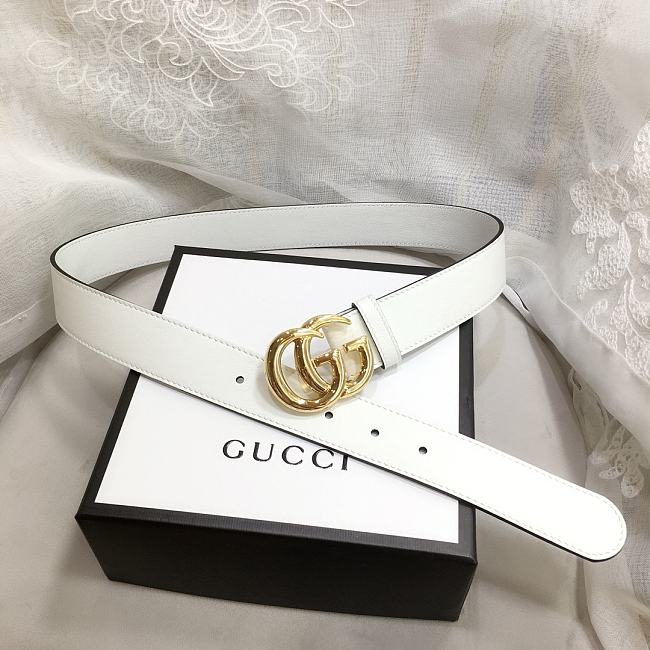 GG Marmont Leather Belt With Shiny Buckle White 3 cm