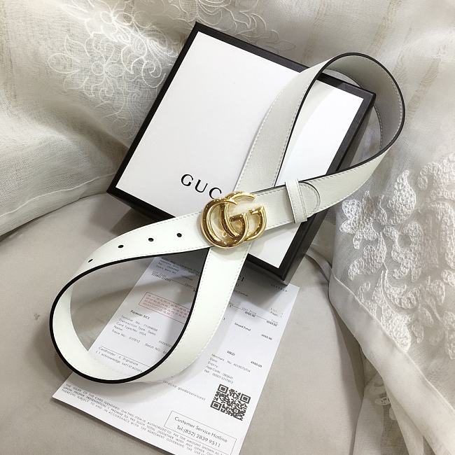 GG Marmont Leather Belt With Shiny Buckle White 3 cm