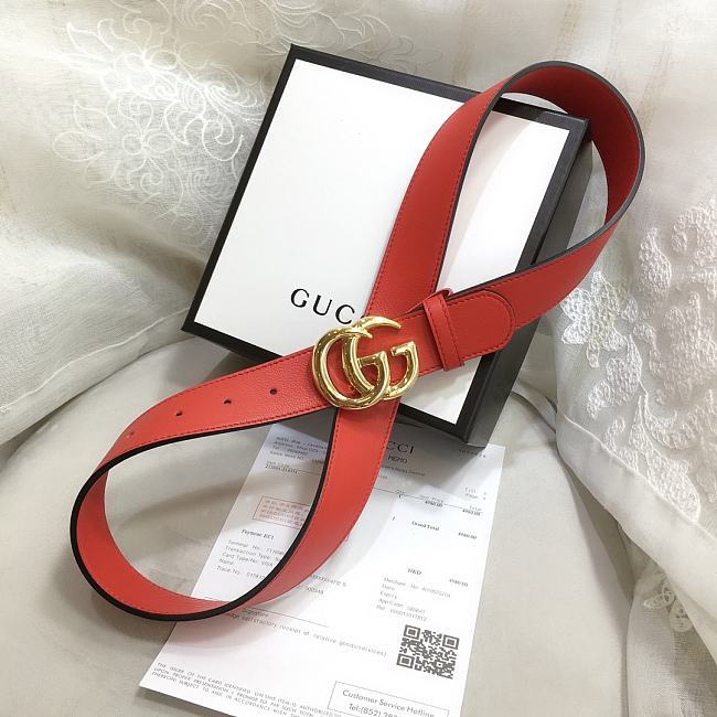 GG Marmont Leather Belt With Shiny Buckle Red 3 cm