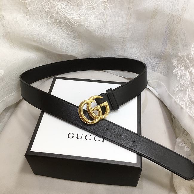 GG Marmont Leather Belt With Shiny Buckle Black 3 cm