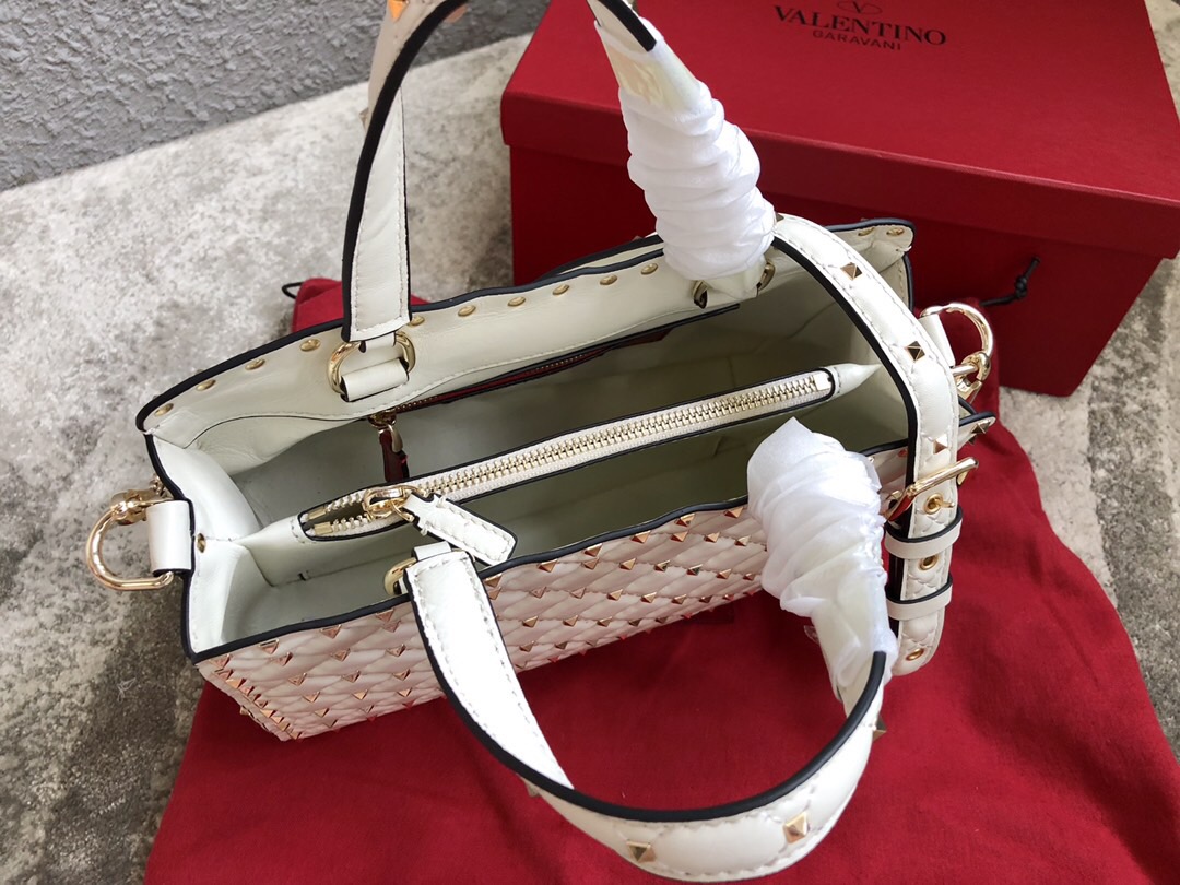 Va1e*ntin0 garavani rockstud spike tote bag white 26 x 13 x 20 cm