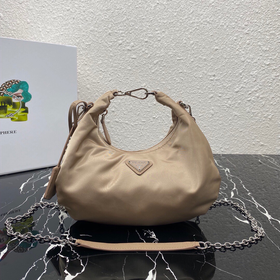 Pra*a re-edition 2006 nylon hobo bag beige 1bh172 24 x 16 x 7 cm