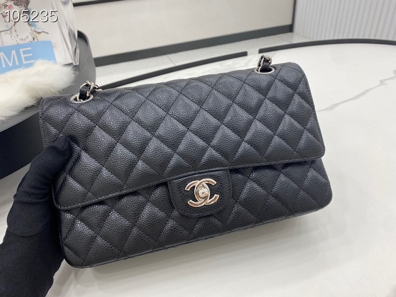 Ch**el flap bag caviar leather gold chain black a1113 30cm