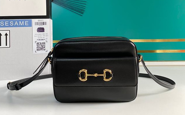 Gvc*1 horsebit 1955 small shoulder bag black leather 645454 22.5 x 17 x 6.5 cm